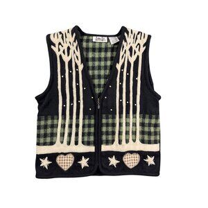 Ashley Hill Vintage Wool Blend Embroidered Winter Holiday Sweater Vest Small